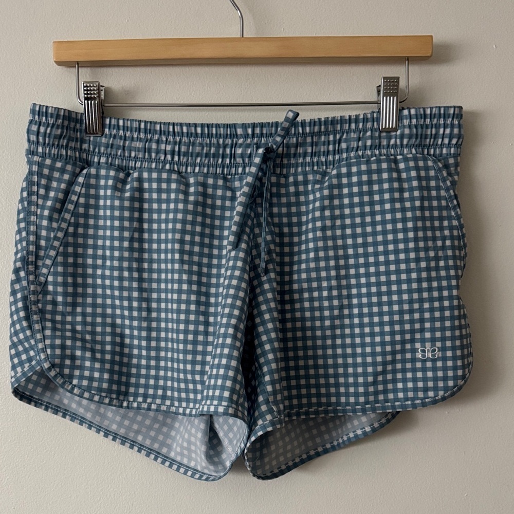 Albion M Blue and White Checkered Active Shorts
